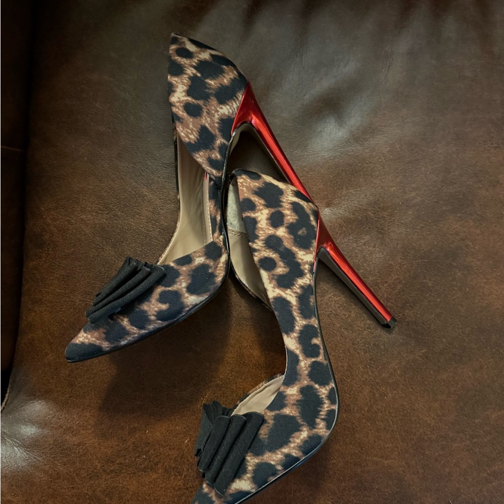 Betsey Johnson Animal Print Heels with Elegant Black Bow